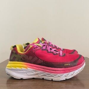 Hoka One One Women’s Pink and Yellow Athletic Sneakers Sz 6.5